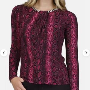 MICHAEL MICHAEL KORS Snake-Print Chain-Neck Top DEEP FUCHSIA Sz 3X